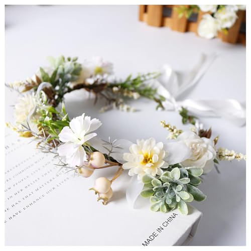 Hrlace Blumenkranz Haare Haarkranz Blumen Haarreif Blumenkrone für Mädchen Frauen Künstliche Blumen-Stirnbänder Blumenstirnband mit Band für Hochzeit Geburtstag Party Strand Braut Brautjungfer 1# von Hrlace