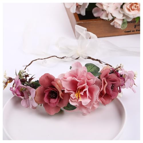 Hrlace Blumenkranz Haare Haarkranz Blumen Haarreif Blumenkrone für Mädchen Frauen Künstliche Blumen-Stirnbänder Blumenstirnband mit Band für Hochzeit Geburtstag Party Strand Braut Brautjungfer 31# von Hrlace