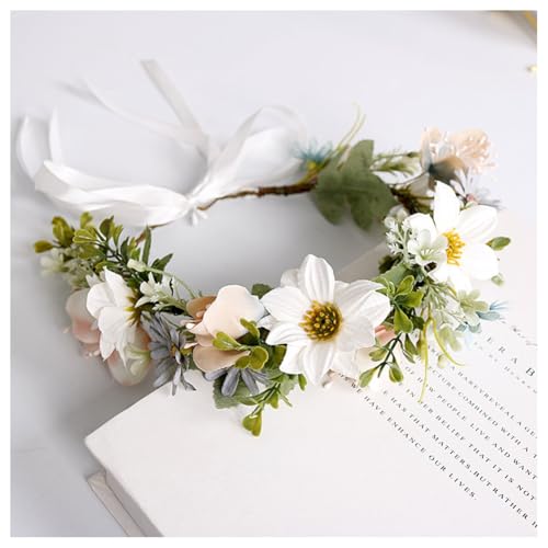 Hrlace Blumenkranz Haare Haarkranz Blumen Haarreif Blumenkrone für Mädchen Frauen Künstliche Blumen-Stirnbänder Blumenstirnband mit Band für Hochzeit Geburtstag Party Strand Braut Brautjungfer 10# von Hrlace