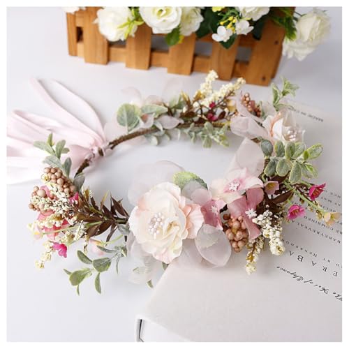 Hrlace Blumenkranz Haare Haarkranz Blumen Haarreif Blumenkrone für Mädchen Frauen Künstliche Blumen-Stirnbänder Blumenstirnband mit Band für Hochzeit Geburtstag Party Strand Braut Brautjungfer 5# von Hrlace