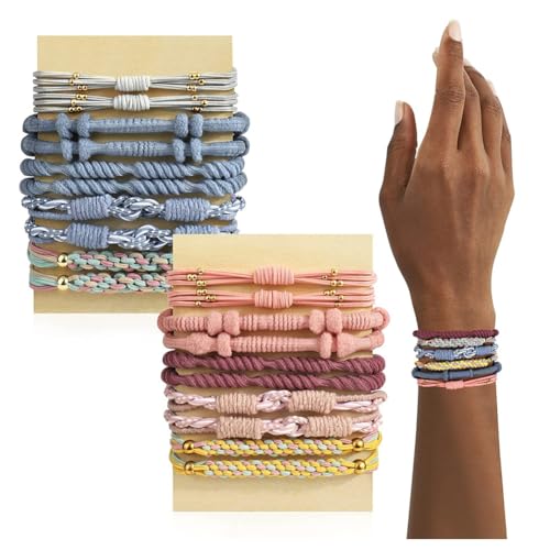 Hrlace Boho Haargummis Armband Mädchen Pferdeschwanzhalter Elastische Boho Armbänder Haargummis Niedliche Stretch Accessoires für Damen Frauen Dickes Dünnes Mittellanges Langes Haar 18# 20 Stück von Hrlace