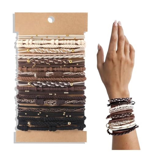 Hrlace Boho Haargummis Armband Mädchen Pferdeschwanzhalter Elastische Boho Armbänder Haargummis Niedliche Stretch Accessoires für Damen Frauen Dickes Dünnes Mittellanges Langes Haar 19# 20 Stück von Hrlace