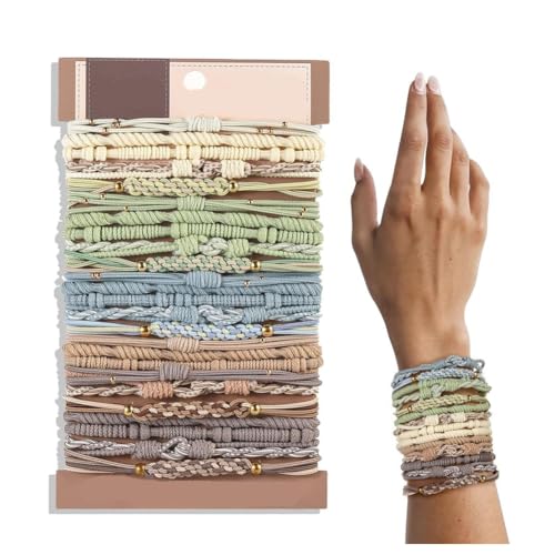 Hrlace Boho Haargummis Armband Mädchen Pferdeschwanzhalter Elastische Boho Armbänder Haargummis Niedliche Stretch Accessoires für Damen Frauen Dickes Dünnes Mittellanges Langes Haar 21# 25 Stück von Hrlace