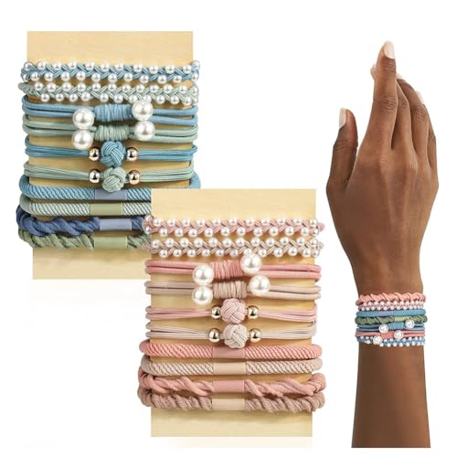 Hrlace Boho Haargummis Armband Mädchen Pferdeschwanzhalter Elastische Boho Armbänder Haargummis Niedliche Stretch Accessoires für Damen Frauen Dickes Dünnes Mittellanges Langes Haar 7# 20 Stück von Hrlace