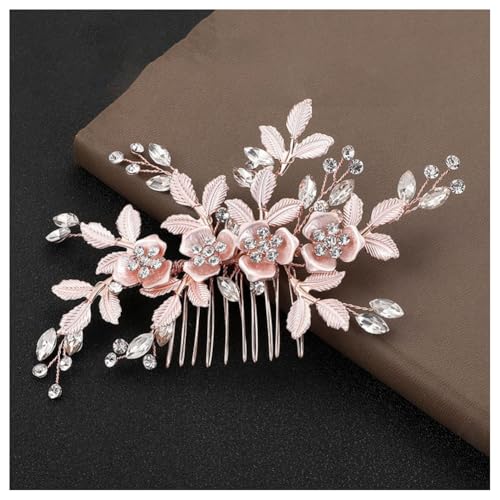 Hrlace Braut Hochzeit Haarkämme Kristall Blume Haarschmuck Perlen Brautschmuck Blumen Haarspangen Perle Strass Braut-Haarnadeln Blatt Kopfschmuck für Frauen und Mädchen Brautjungfern Gold L3123 von Hrlace