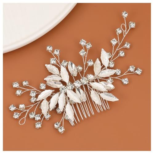 Hrlace Braut Hochzeit Haarkämme Kristall Blume Haarschmuck Perlen Brautschmuck Blumen Haarspangen Perle Strass Braut-Haarnadeln Blatt Kopfschmuck für Frauen und Mädchen Brautjungfern Silber L3027 von Hrlace