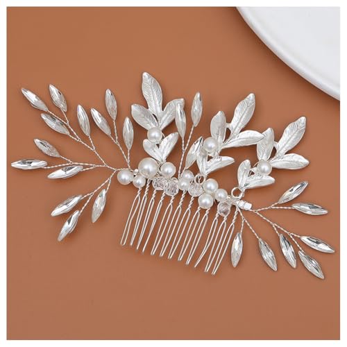 Hrlace Braut Hochzeit Haarkämme Kristall Blume Haarschmuck Perlen Brautschmuck Blumen Haarspangen Perle Strass Braut-Haarnadeln Blatt Kopfschmuck für Frauen und Mädchen Brautjungfern Silber L3036 von Hrlace