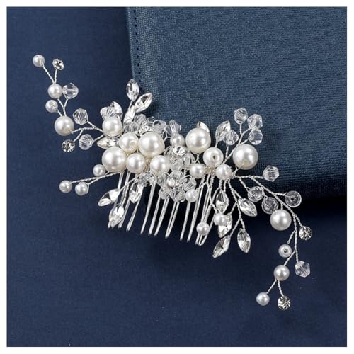 Hrlace Braut Hochzeit Haarkämme Kristall Blume Haarschmuck Perlen Brautschmuck Blumen Haarspangen Perle Strass Braut-Haarnadeln Blatt Kopfschmuck für Frauen und Mädchen Brautjungfern Silber L3047 von Hrlace