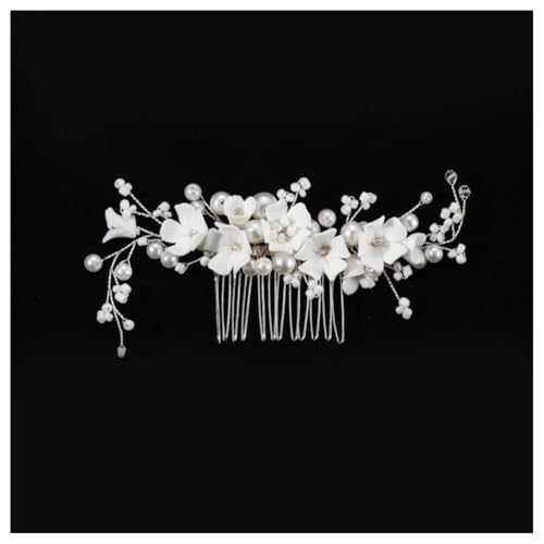 Hrlace Braut Hochzeit Haarkämme Kristall Blume Haarschmuck Perlen Brautschmuck Blumen Haarspangen Perle Strass Braut-Haarnadeln Blatt Kopfschmuck für Frauen und Mädchen Brautjungfern Silber L3090 von Hrlace