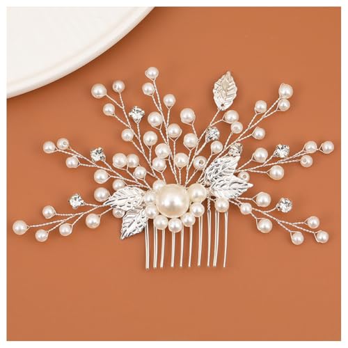 Hrlace Braut Hochzeit Haarkämme Kristall Blume Haarschmuck Perlen Brautschmuck Blumen Haarspangen Perle Strass Braut-Haarnadeln Blatt Kopfschmuck für Frauen und Mädchen Brautjungfern Silber L3136 von Hrlace