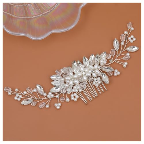 Hrlace Braut Hochzeit Haarkämme Kristall Blume Haarschmuck Perlen Brautschmuck Blumen Haarspangen Perle Strass Braut-Haarnadeln Blatt Kopfschmuck für Frauen und Mädchen Brautjungfern Silber L3145 von Hrlace