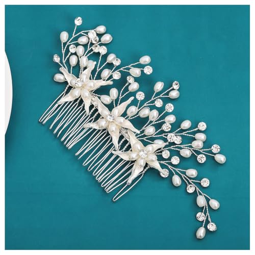 Hrlace Braut Hochzeit Haarkämme Kristall Blume Haarschmuck Perlen Brautschmuck Blumen Haarspangen Perle Strass Braut-Haarnadeln Blatt Kopfschmuck für Frauen und Mädchen Brautjungfern Silber L3163 von Hrlace