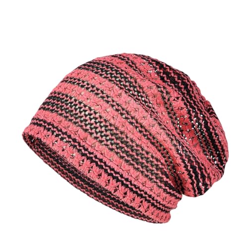Hrlace Damen Sommer-Strickmützen Handgemacht Häkelmütze Slouch Beanie Mütze Cutout-Hüte Vintage Slouchy-Mütze Leicht Dünne Gestrickt Sommerhüte für Mädchen Frauen Frühling Sommer Schwarz-Rosarot von Hrlace