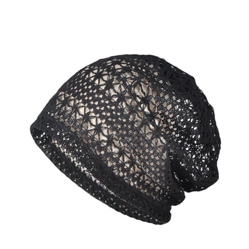 Hrlace Damen Sommer-Strickmützen Handgemacht Häkelmütze Slouch Beanie Mütze Cutout-Hüte Vintage Slouchy-Mütze Leicht Dünne Gestrickt Sommerhüte für Mädchen Frauen Frühling Sommer Schwarz von Hrlace