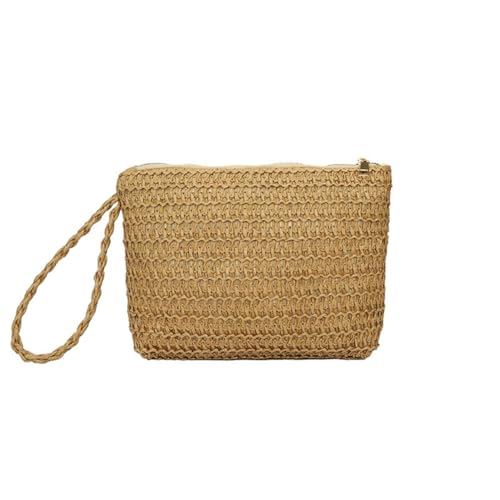Hrlace Damen Stroh Clutch Tasche Sommer-Strand Handtasche Geldbörse Stroh-Clutch Wristlet-Tasche Rainbow Strohtaschen mit Reißverschluss und Münzfach für Frauen Mädchen Strand Reise Khaki von Hrlace