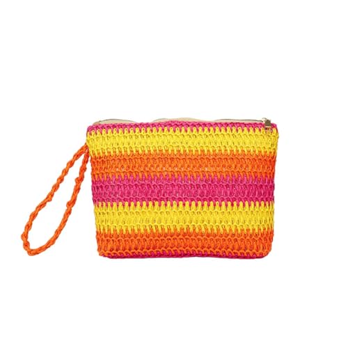 Hrlace Damen Stroh Clutch Tasche Sommer-Strand Handtasche Geldbörse Stroh-Clutch Wristlet-Tasche Rainbow Strohtaschen mit Reißverschluss und Münzfach für Frauen Mädchen Strand Reise Orange Gelb von Hrlace