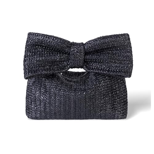 Hrlace Damen Stroh Handtasche mit Schleife Kleine Stroh-Schleife Geldbörse Sommer Clutch Tasche Strandtasche Niedlicher Strohschleife gewebt Handtaschen für Urlaub Party Strand Hochzeit Schwarz von Hrlace