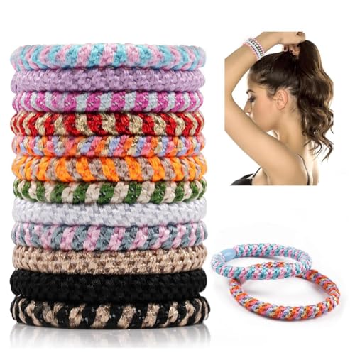 Hrlace Elastische Haargummis Mädchen Baumwollbänder Geflochtene Haargummis Mehrfarbiger Geflochtene Haarbänder Elastisch Zopfgummi für Damen Mädchen Kinder Dickes und Lockiges Haar 2# 12 Stück von Hrlace