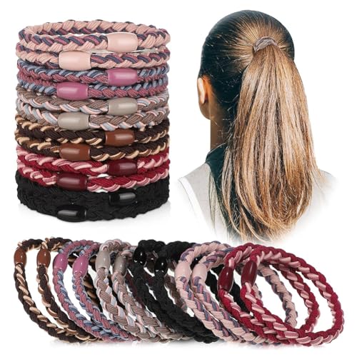 Hrlace Elastische Haargummis Mädchen Baumwollbänder Geflochtene Haargummis Mehrfarbiger Geflochtene Haarbänder Elastisch Zopfgummi für Damen Mädchen Kinder Dickes und Lockiges Haar 8# 12 Stück von Hrlace