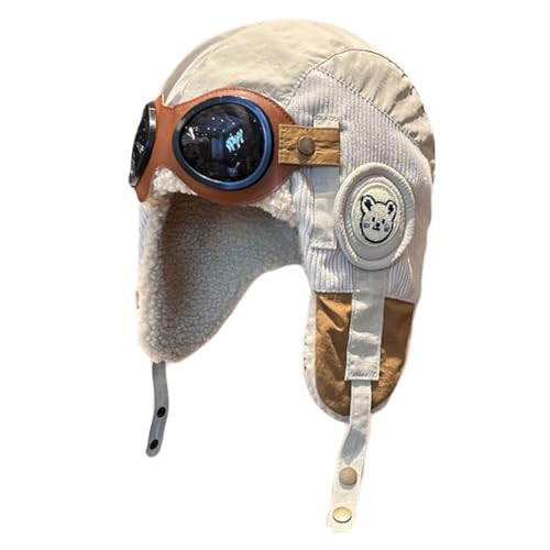 Hrlace Fliegermütze mit Brille Unisex Wintermütze mit-Ohrenschützern Herbst Winter Warme Mütze Niedlich Flieger-Mütze Outdoor Pilotenmütze für Kinder Frauen und Männer Beige #1 Erwachsene: 56-58 cm von Hrlace