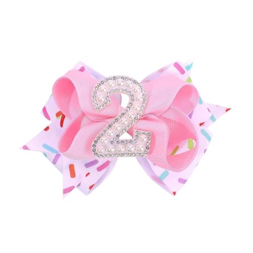 Hrlace Geburtstag Haarschleifen für Baby Mädchen Rosa Schleife Haarspangen mit Perlen Zahlen Geburtstag-Haarschmuck Haarschleifen-Clip für Kleinkind Kinder 1 2 3 4 5 6 Jahre Eiscreme Party 2 Jahre von Hrlace