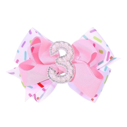 Hrlace Geburtstag Haarschleifen für Baby Mädchen Rosa Schleife Haarspangen mit Perlen Zahlen Geburtstag-Haarschmuck Haarschleifen-Clip für Kleinkind Kinder 1 2 3 4 5 6 Jahre Eiscreme Party 3 Jahre von Hrlace