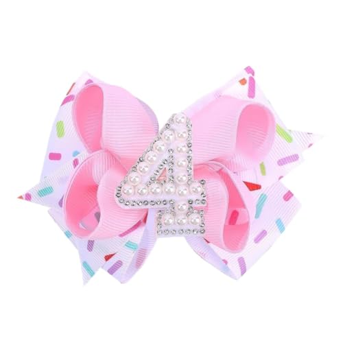 Hrlace Geburtstag Haarschleifen für Baby Mädchen Rosa Schleife Haarspangen mit Perlen Zahlen Geburtstag-Haarschmuck Haarschleifen-Clip für Kleinkind Kinder 1 2 3 4 5 6 Jahre Eiscreme Party 4 Jahre von Hrlace