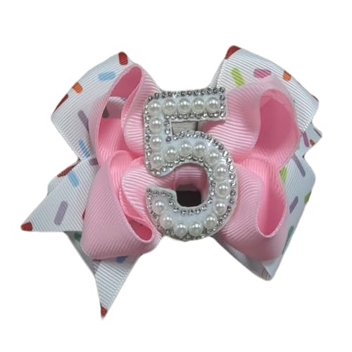 Hrlace Geburtstag Haarschleifen für Baby Mädchen Rosa Schleife Haarspangen mit Perlen Zahlen Geburtstag-Haarschmuck Haarschleifen-Clip für Kleinkind Kinder 1 2 3 4 5 6 Jahre Eiscreme Party 5 Jahre von Hrlace