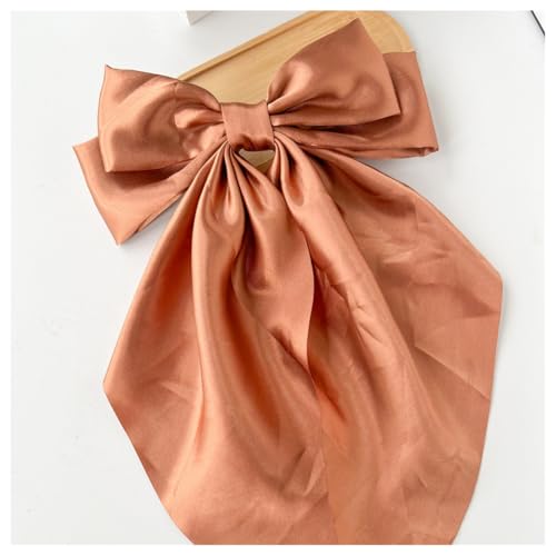 Hrlace Großer Schleife Haarspangen Damen Haarschleife Haarspange mit langem Schwanz französische Haarnadel Einfarbige weiche seidige Satin Schleife Haarschmuck für Frauen Mädchen Curry von Hrlace