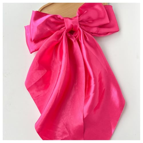 Hrlace Großer Schleife Haarspangen Damen Haarschleife Haarspange mit langem Schwanz französische Haarnadel Einfarbige weiche seidige Satin Schleife Haarschmuck für Frauen Mädchen Fuchsia von Hrlace
