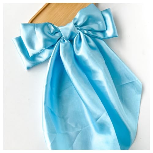 Hrlace Großer Schleife Haarspangen Damen Haarschleife Haarspange mit langem Schwanz französische Haarnadel Einfarbige weiche seidige Satin Schleife Haarschmuck für Frauen Mädchen Himmelblau von Hrlace