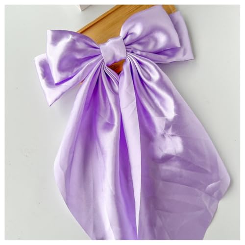 Hrlace Großer Schleife Haarspangen Damen Haarschleife Haarspange mit langem Schwanz französische Haarnadel Einfarbige weiche seidige Satin Schleife Haarschmuck für Frauen Mädchen Lila von Hrlace