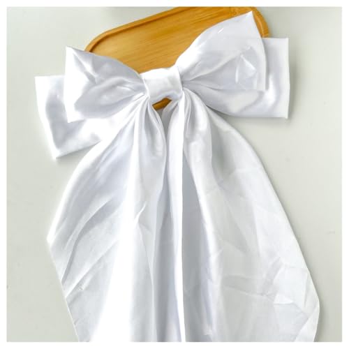 Hrlace Großer Schleife Haarspangen Damen Haarschleife Haarspange mit langem Schwanz französische Haarnadel Einfarbige weiche seidige Satin Schleife Haarschmuck für Frauen Mädchen Reines Weiß von Hrlace