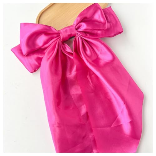 Hrlace Großer Schleife Haarspangen Damen Haarschleife Haarspange mit langem Schwanz französische Haarnadel Einfarbige weiche seidige Satin Schleife Haarschmuck für Frauen Mädchen Rosenrot von Hrlace