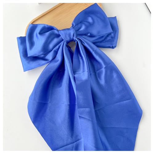 Hrlace Großer Schleife Haarspangen Damen Haarschleife Haarspange mit langem Schwanz französische Haarnadel Einfarbige weiche seidige Satin Schleife Haarschmuck für Frauen Mädchen Saphirblau von Hrlace