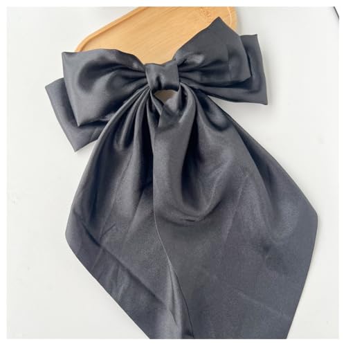 Hrlace Großer Schleife Haarspangen Damen Haarschleife Haarspange mit langem Schwanz französische Haarnadel Einfarbige weiche seidige Satin Schleife Haarschmuck für Frauen Mädchen Schwarz von Hrlace