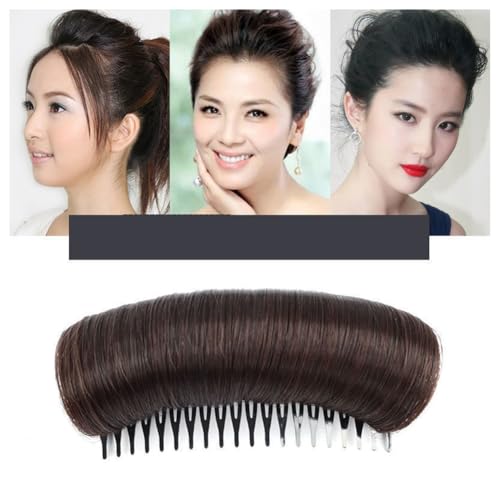 Hrlace Haarknoten Unsichtbare Falsche Haarspange Bump It Up Volumen Haarbasis Flauschiges Haarpad Erhöhte Haarauflage Styling Insert Tool Haarschmuck mit Kamm für Frauen Mädchen Dunkelbraun 2 Stück von Hrlace