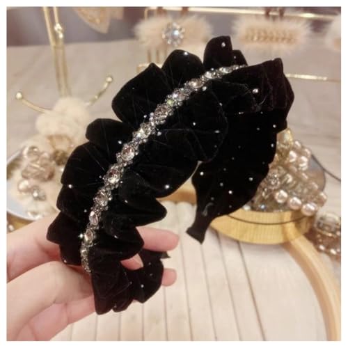Hrlace Haarreif Samt Haarbänder Kristall Strass Stirnbänder Breit Haarreifen Damen Haarband aus Samtstoff Vintage Haarschmuck Glitzer Falten Stirnband für Frauen Mädchen Hochzeit Party Schwarz #2 von Hrlace