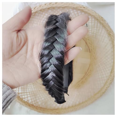 Hrlace Haarreifen Zopf Geflochten Haarteil Haarband Perücke Haarbänder Geflochtenes Stirnband mit Zähnen Breite 2 Strangs Fluffy Braids Zopf Perücke Haarschmuck für Frauen Mädchen Natürlich Schwarz von Hrlace
