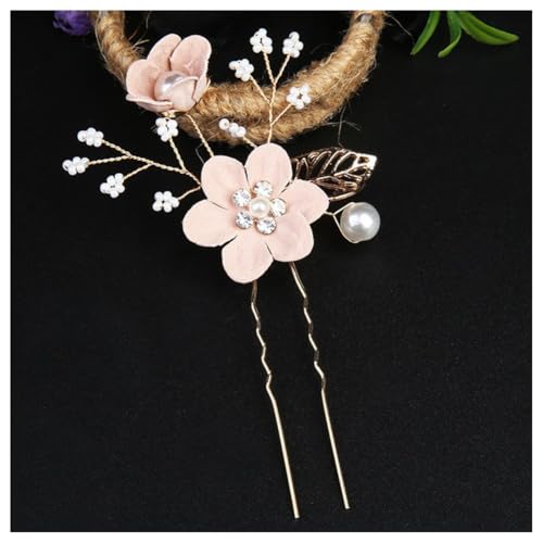 Hrlace Haarschmuck Hochzeit Braut Perle Blume Haarkamm Strass Braut-Haarnadeln Kristall Brautschmuck Blumen Perlen Haarkämme Haarspangen für Frauen Mädchen Brautjungfer Kommunion Party Pink #4 von Hrlace