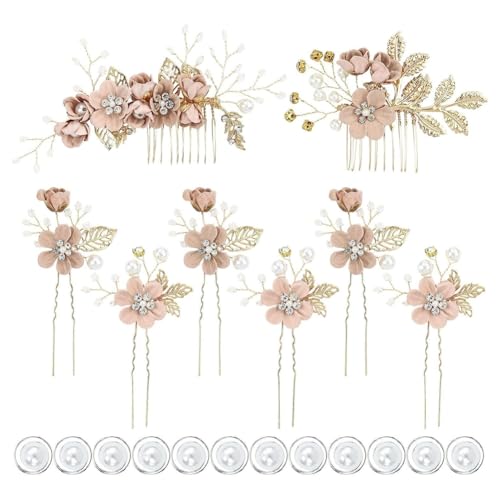 Hrlace Haarschmuck Hochzeit Braut Perle Blume Haarkamm Strass Braut-Haarnadeln Kristall Brautschmuck Blumen Perlen Haarkämme Haarspangen für Frauen Mädchen Brautjungfer Kommunion Party Pink #6 von Hrlace