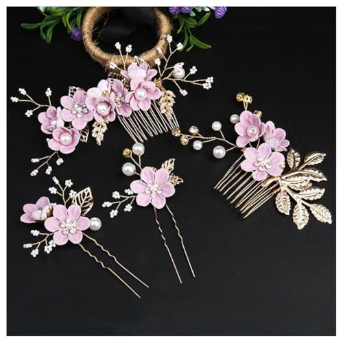 Hrlace Haarschmuck Hochzeit Braut Perle Blume Haarkamm Strass Braut-Haarnadeln Kristall Brautschmuck Blumen Perlen Haarkämme Haarspangen für Frauen Mädchen Brautjungfer Kommunion Party Purple #1 von Hrlace