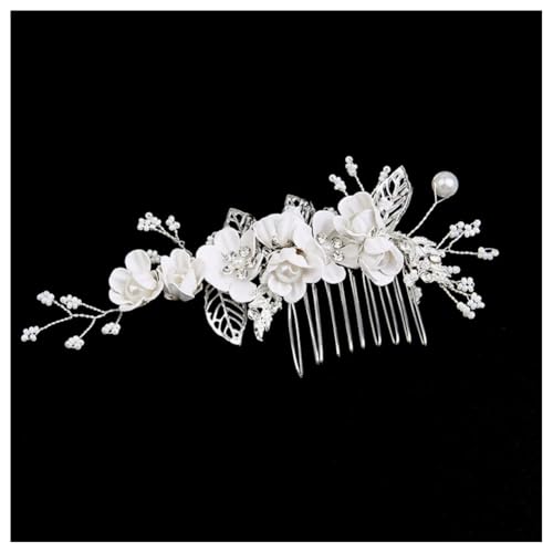 Hrlace Haarschmuck Hochzeit Braut Perle Blume Haarkamm Strass Braut-Haarnadeln Kristall Brautschmuck Blumen Perlen Haarkämme Haarspangen für Frauen Mädchen Brautjungfer Kommunion Party Silver #2 von Hrlace