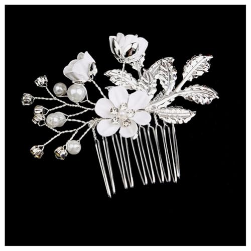 Hrlace Haarschmuck Hochzeit Braut Perle Blume Haarkamm Strass Braut-Haarnadeln Kristall Brautschmuck Blumen Perlen Haarkämme Haarspangen für Frauen Mädchen Brautjungfer Kommunion Party Silver #3 von Hrlace