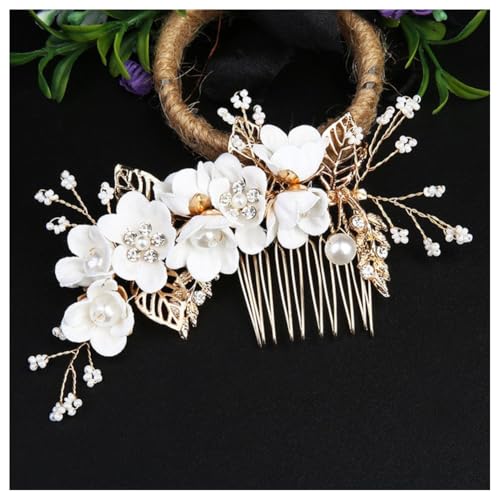 Hrlace Haarschmuck Hochzeit Braut Perle Blume Haarkamm Strass Braut-Haarnadeln Kristall Brautschmuck Blumen Perlen Haarkämme Haarspangen für Frauen Mädchen Brautjungfer Kommunion Party Weiß #2 von Hrlace