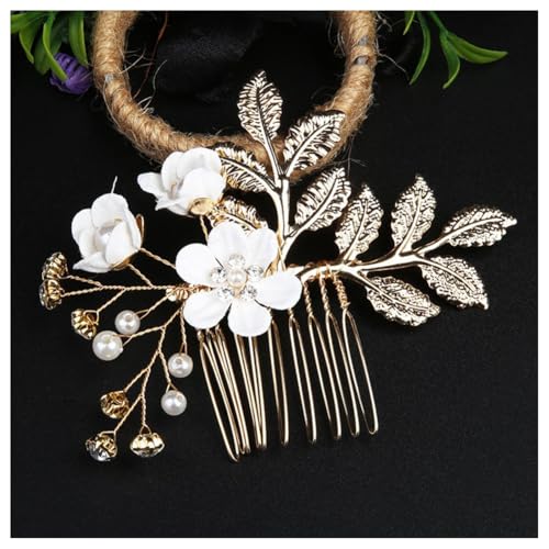 Hrlace Haarschmuck Hochzeit Braut Perle Blume Haarkamm Strass Braut-Haarnadeln Kristall Brautschmuck Blumen Perlen Haarkämme Haarspangen für Frauen Mädchen Brautjungfer Kommunion Party Weiß #3 von Hrlace