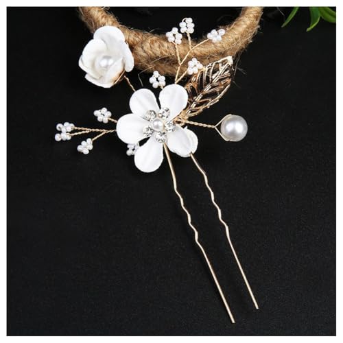 Hrlace Haarschmuck Hochzeit Braut Perle Blume Haarkamm Strass Braut-Haarnadeln Kristall Brautschmuck Blumen Perlen Haarkämme Haarspangen für Frauen Mädchen Brautjungfer Kommunion Party Weiß #4 von Hrlace