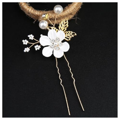 Hrlace Haarschmuck Hochzeit Braut Perle Blume Haarkamm Strass Braut-Haarnadeln Kristall Brautschmuck Blumen Perlen Haarkämme Haarspangen für Frauen Mädchen Brautjungfer Kommunion Party Weiß #5 von Hrlace