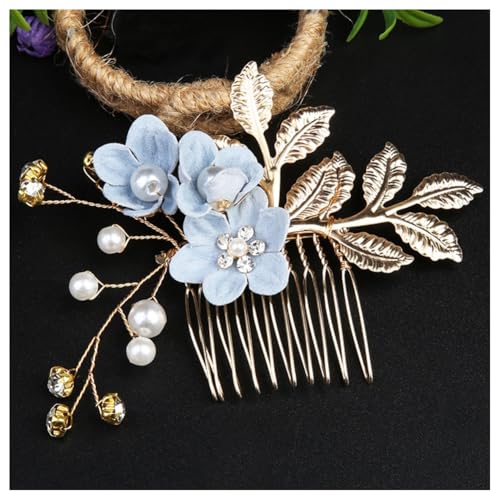Hrlace Haarschmuck Hochzeit Haarkamm Perle Blume Braut-Haarschmuck Strass Brautschmuck U-förmig Haarnadeln Blumen Perlen Haarspange Kopfschmuck für Braut Brautjungfer Frauen und Mädchen Blau#3 von Hrlace