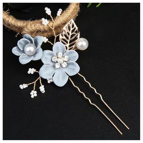 Hrlace Haarschmuck Hochzeit Haarkamm Perle Blume Braut-Haarschmuck Strass Brautschmuck U-förmig Haarnadeln Blumen Perlen Haarspange Kopfschmuck für Braut Brautjungfer Frauen und Mädchen Blau#4 von Hrlace
